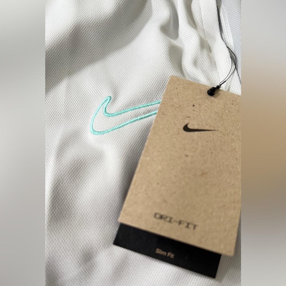Nike Dri-Fit Light Gray Track Pants with Teal Accent Size L